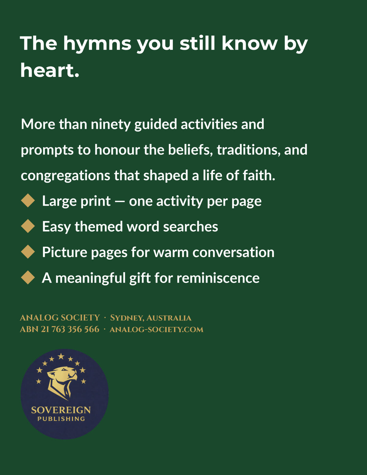 A Memory Book — Faith, Church and Sunday - back cover