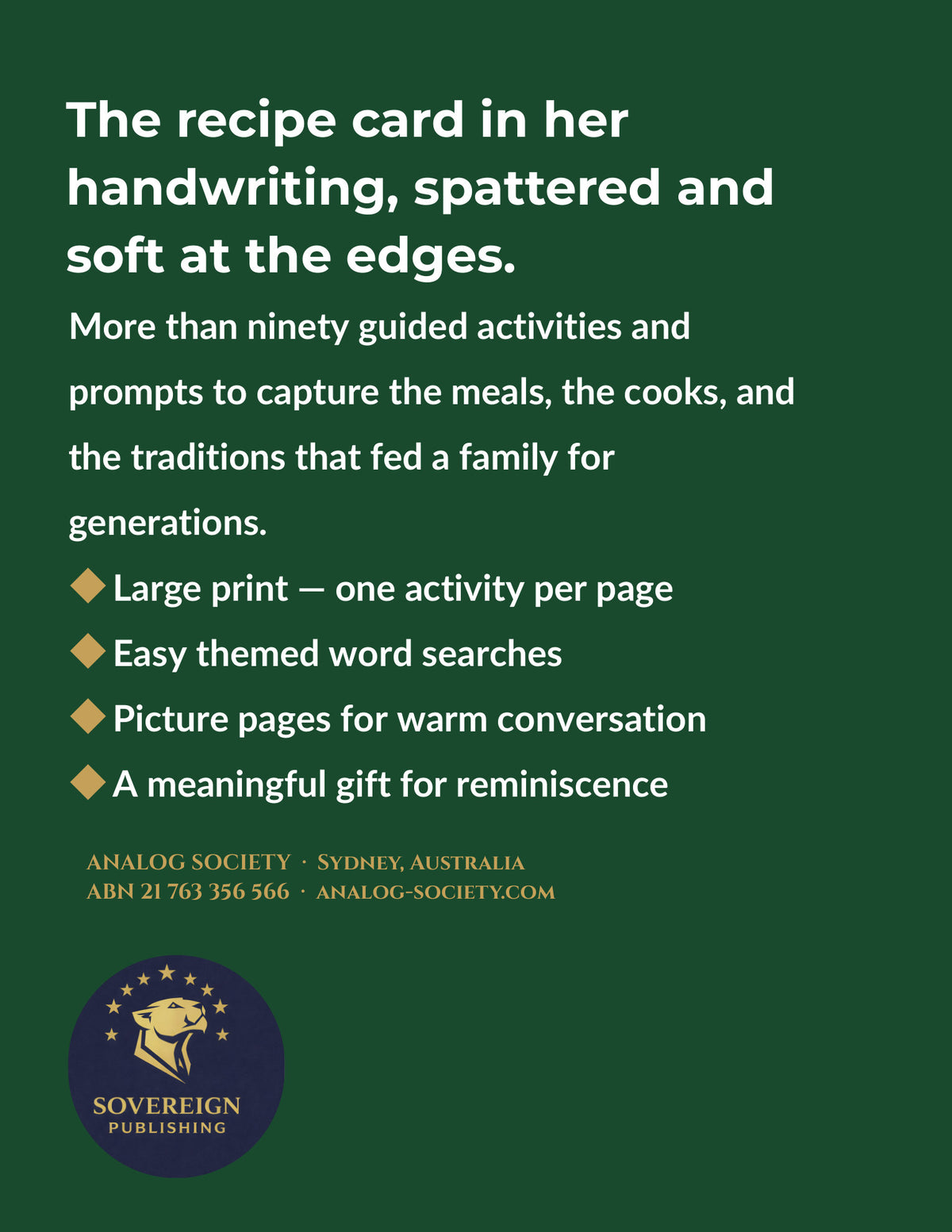 A Memory Book — Family Recipes - back cover