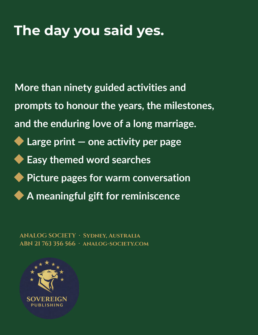 A Memory Book — A Long Marriage - back cover