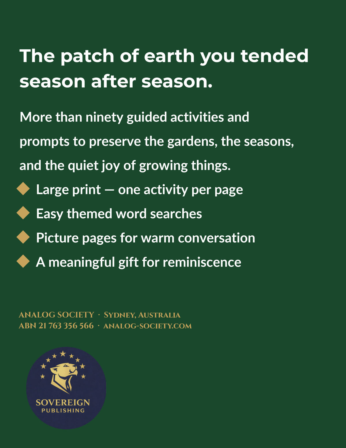 A Memory Book — The Garden - back cover