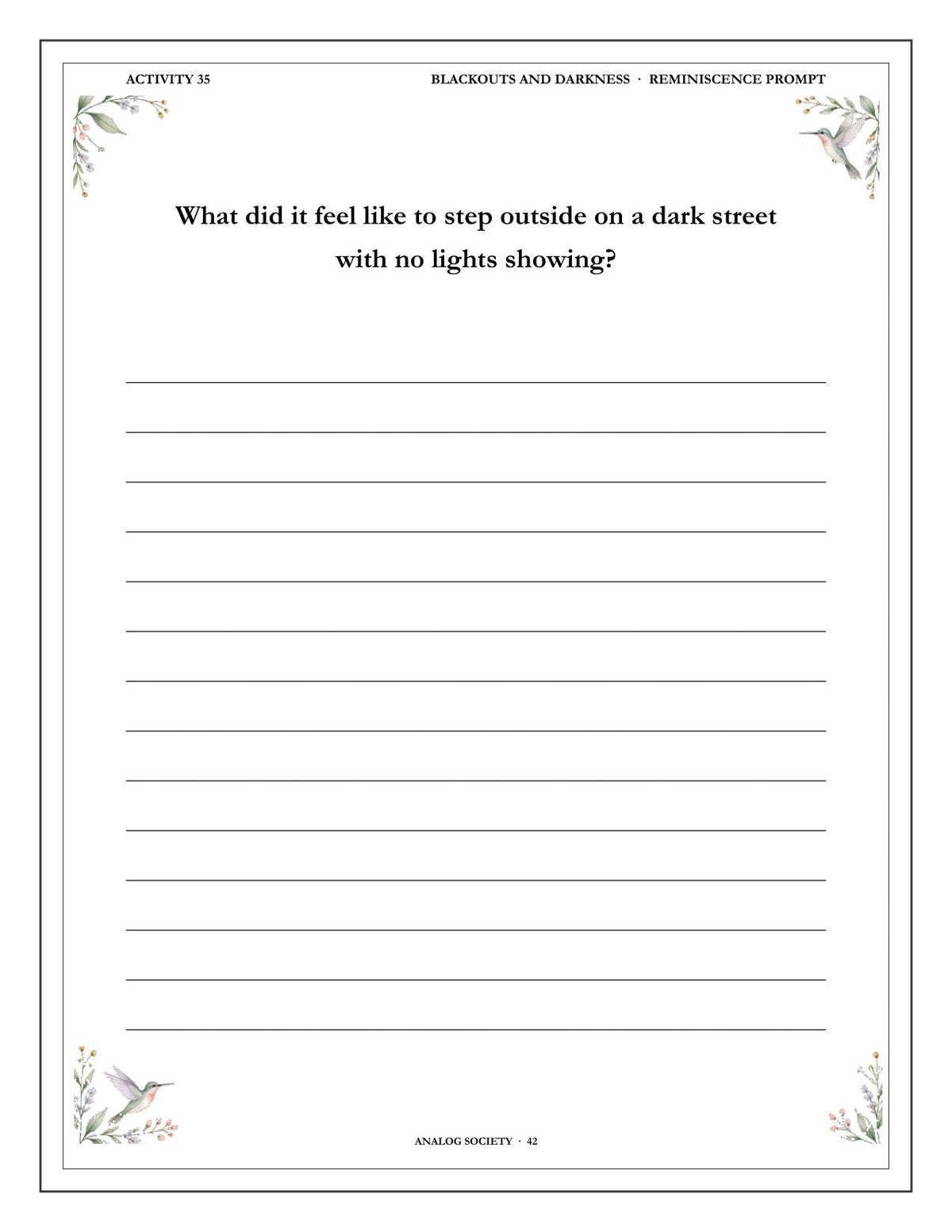 A Memory Book — 1940s Memories - inside page 43: What did it feel like to step outside on a dark street
