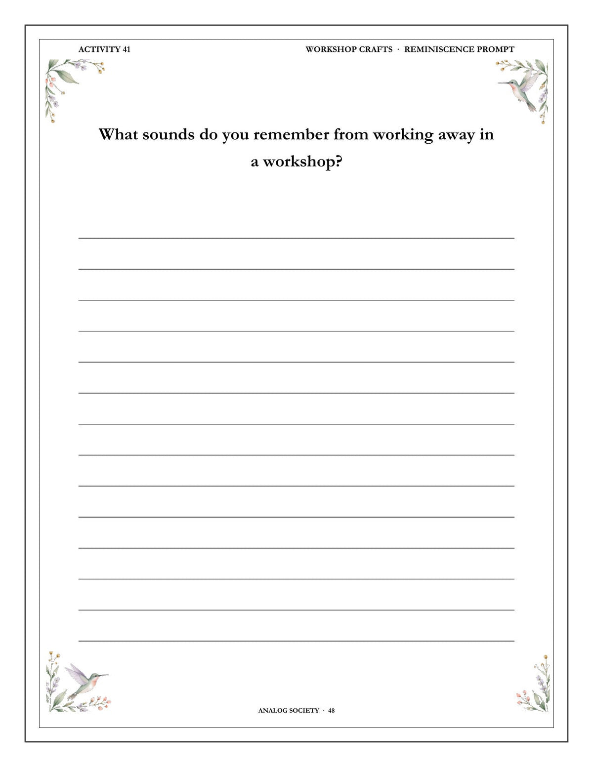 A Memory Book — Hobbies and Pastimes - inside page 49: What sounds do you remember from working away in