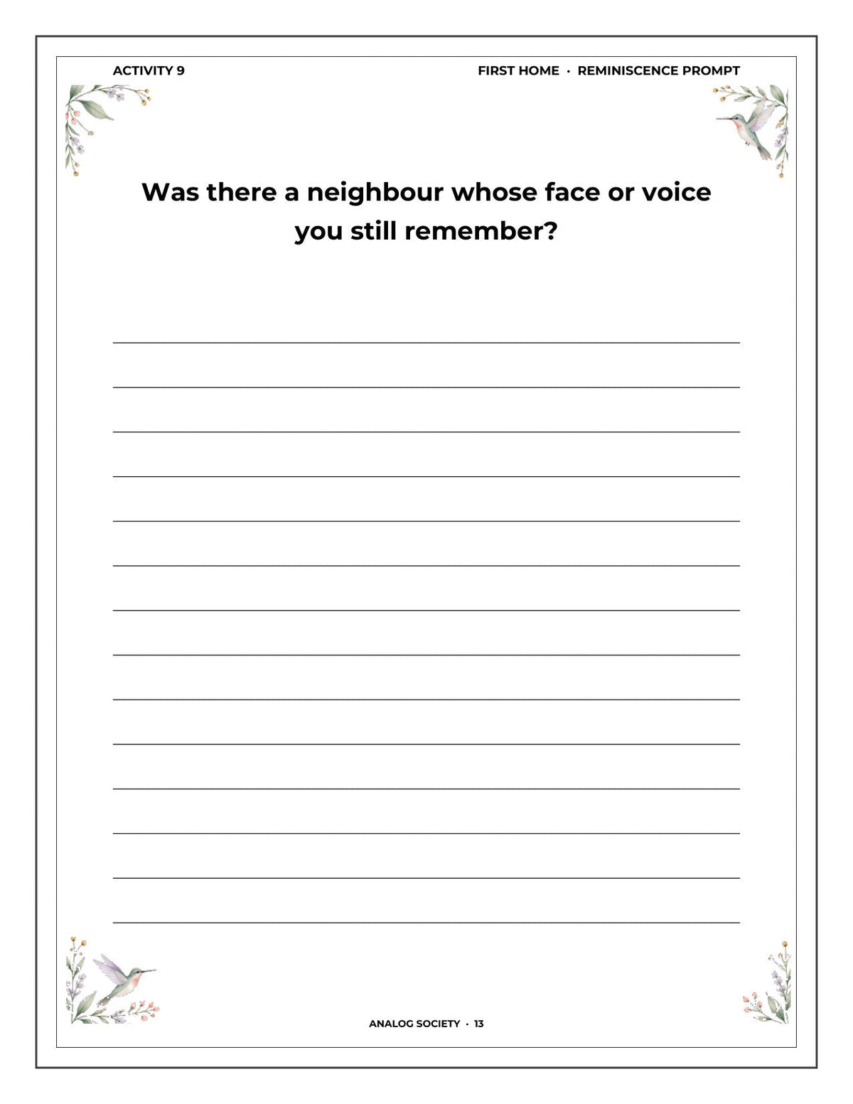 A Memory Book — Houses You've Lived In - inside page 14: Was there a neighbour whose face or voice
