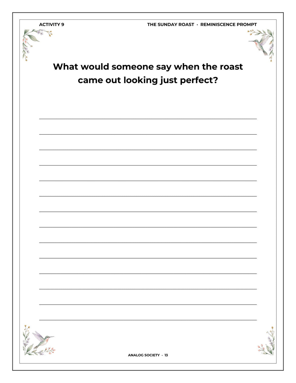 A Memory Book — Sunday Lunches and Family Meals - inside page 14: What would someone say when the roast