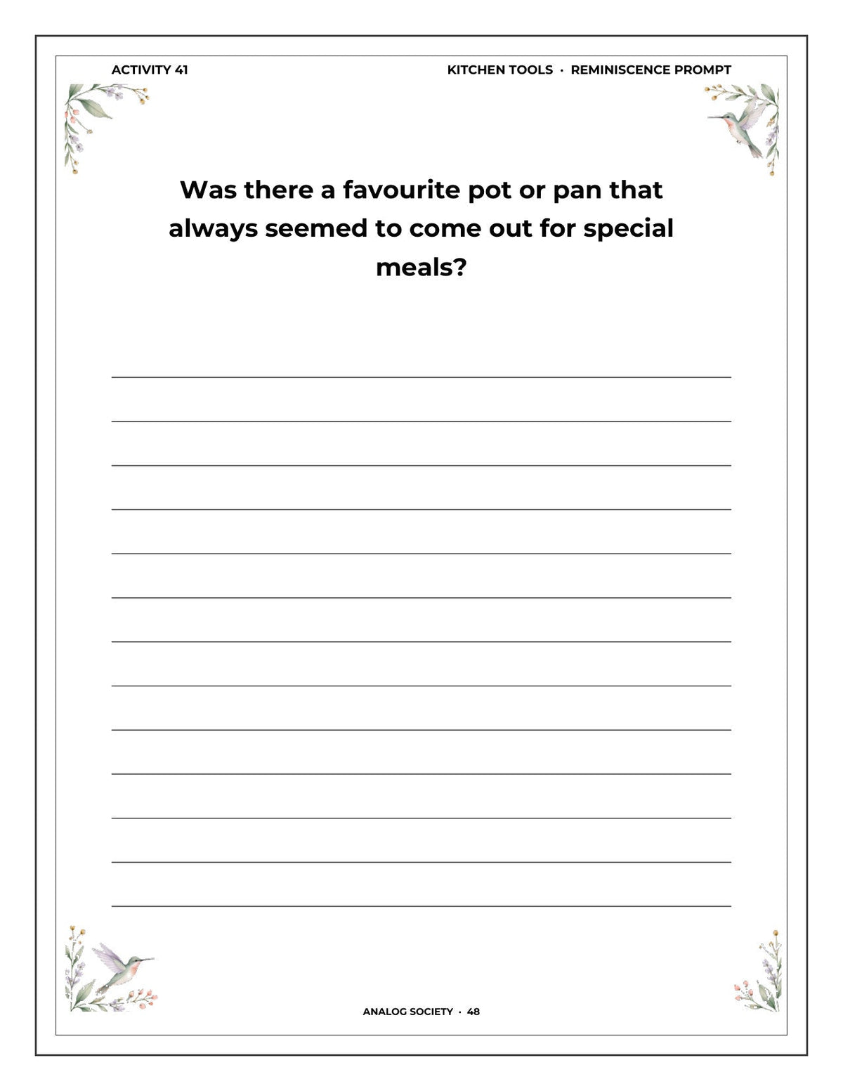 A Memory Book — The Kitchen - inside page 49: Was there a favourite pot or pan that