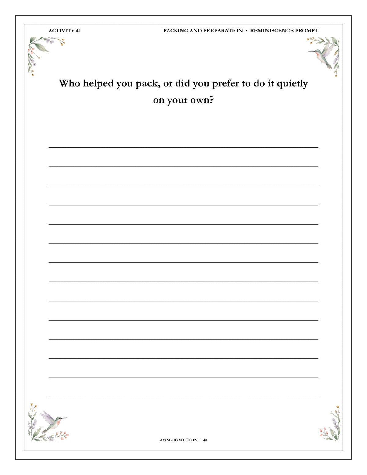 A Memory Book — Travel and First Trips - inside page 49: Who helped you pack, or did you prefer to do it quietly