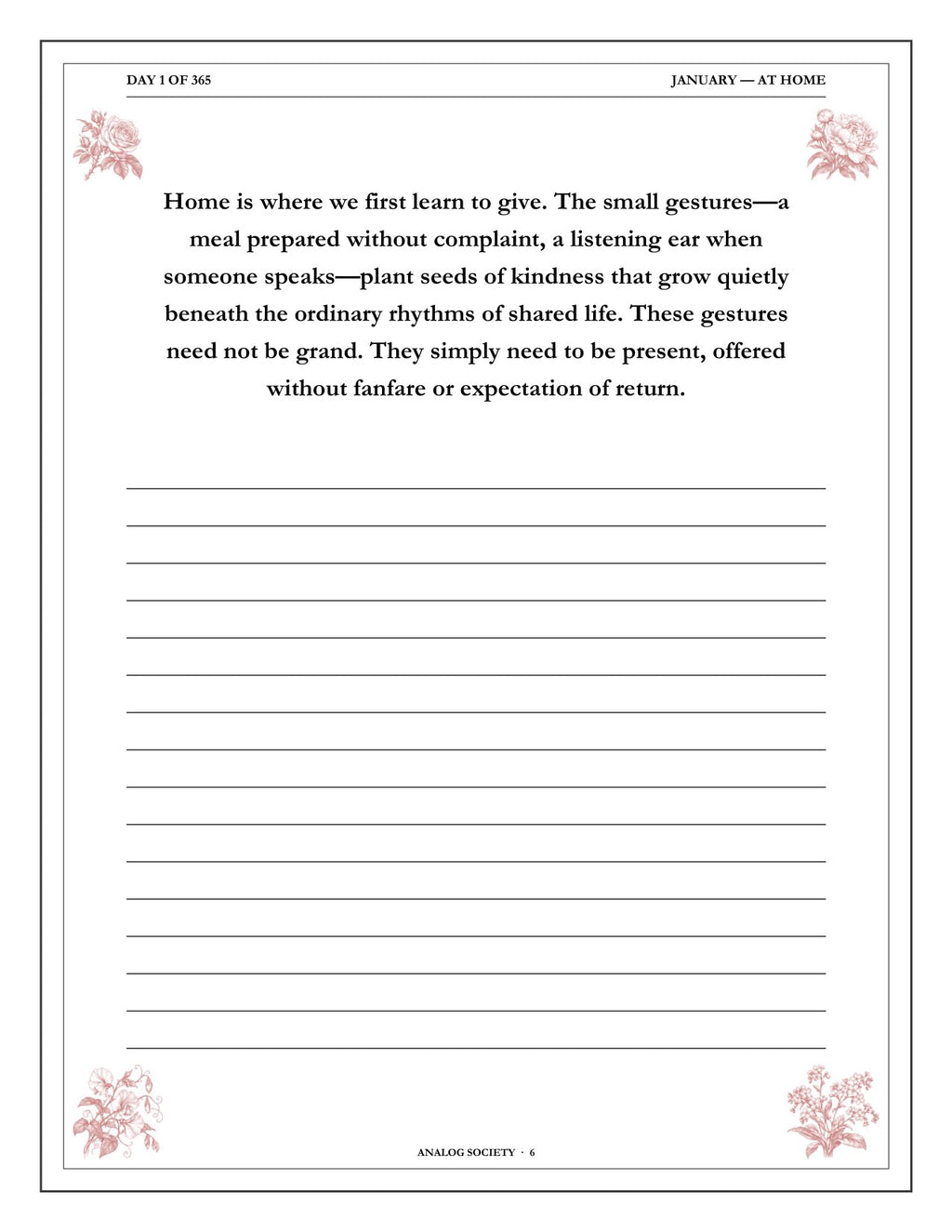 A Year of Being Kind - inside page: Day 1 of 365