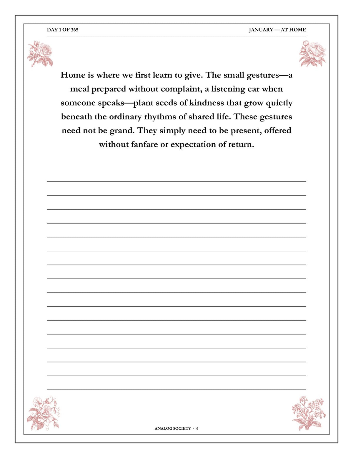 A Year of Being Kind - inside page: Day 1 of 365