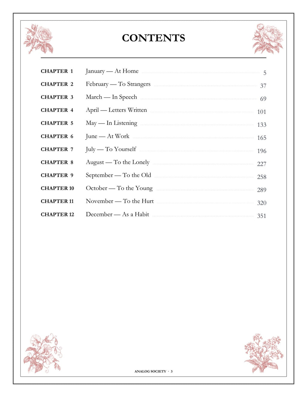 A Year of Being Kind - inside page: Contents