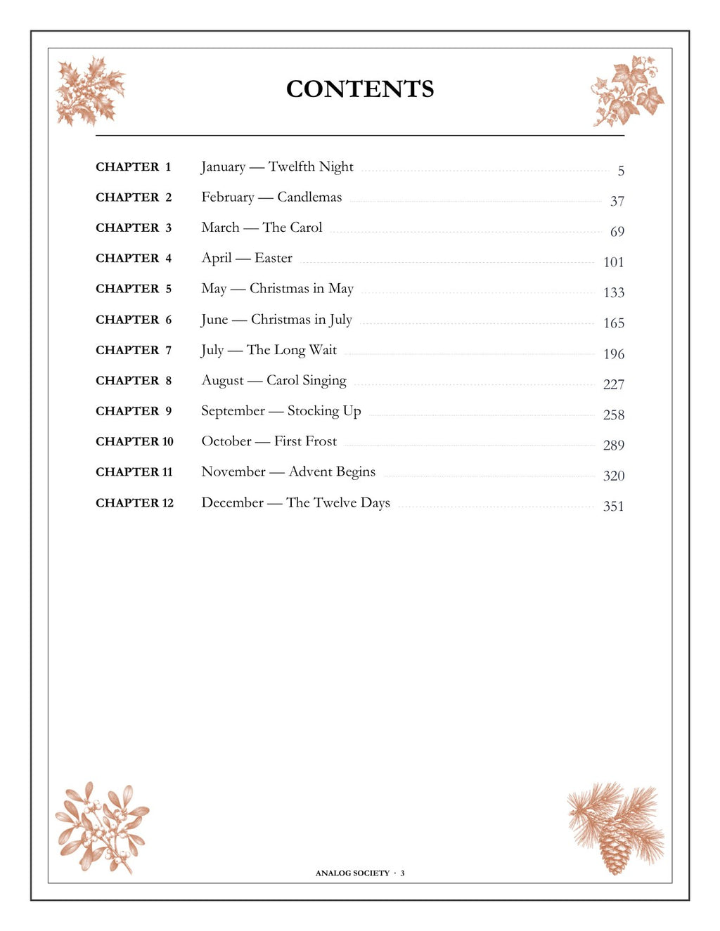 A Year of Christmas Spirit - inside page: Contents