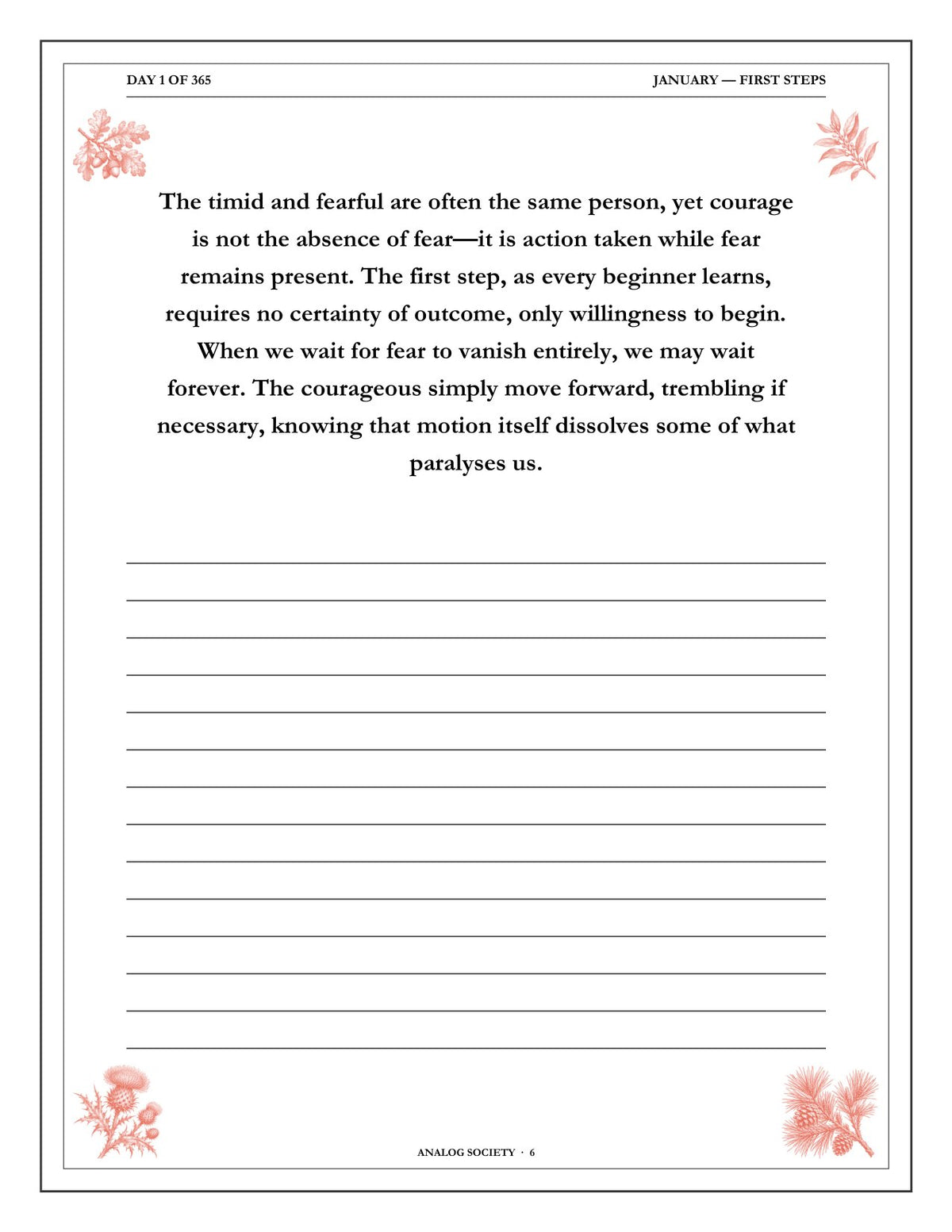 A Year of Courage - inside page: Day 1 of 365