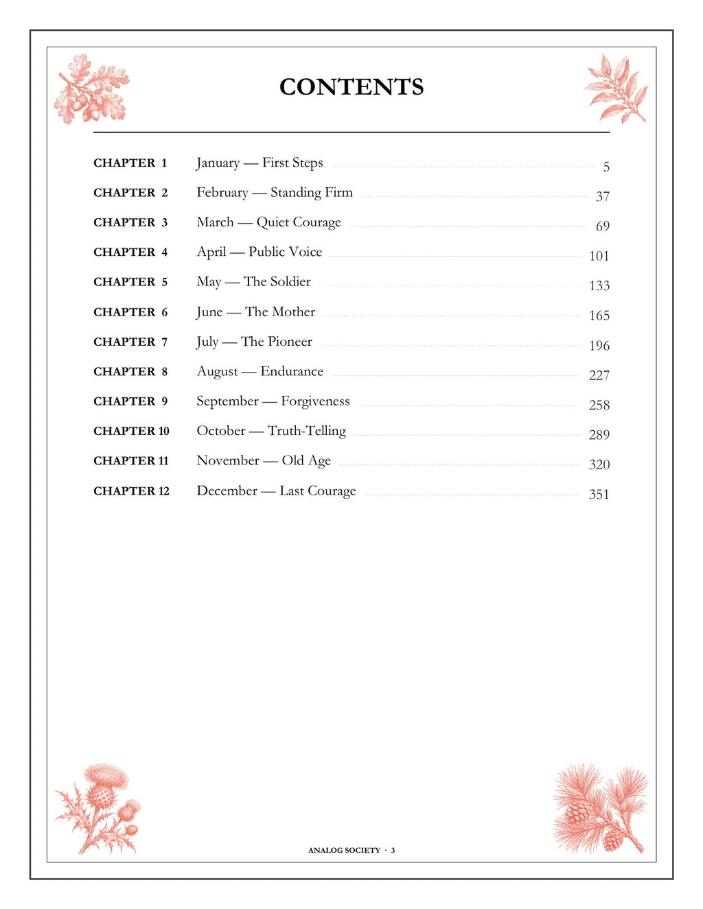 A Year of Courage - inside page: Contents