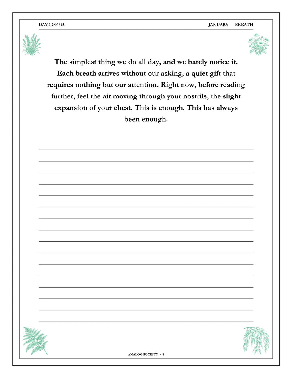 A Year of Ease - inside page: Day 1 of 365