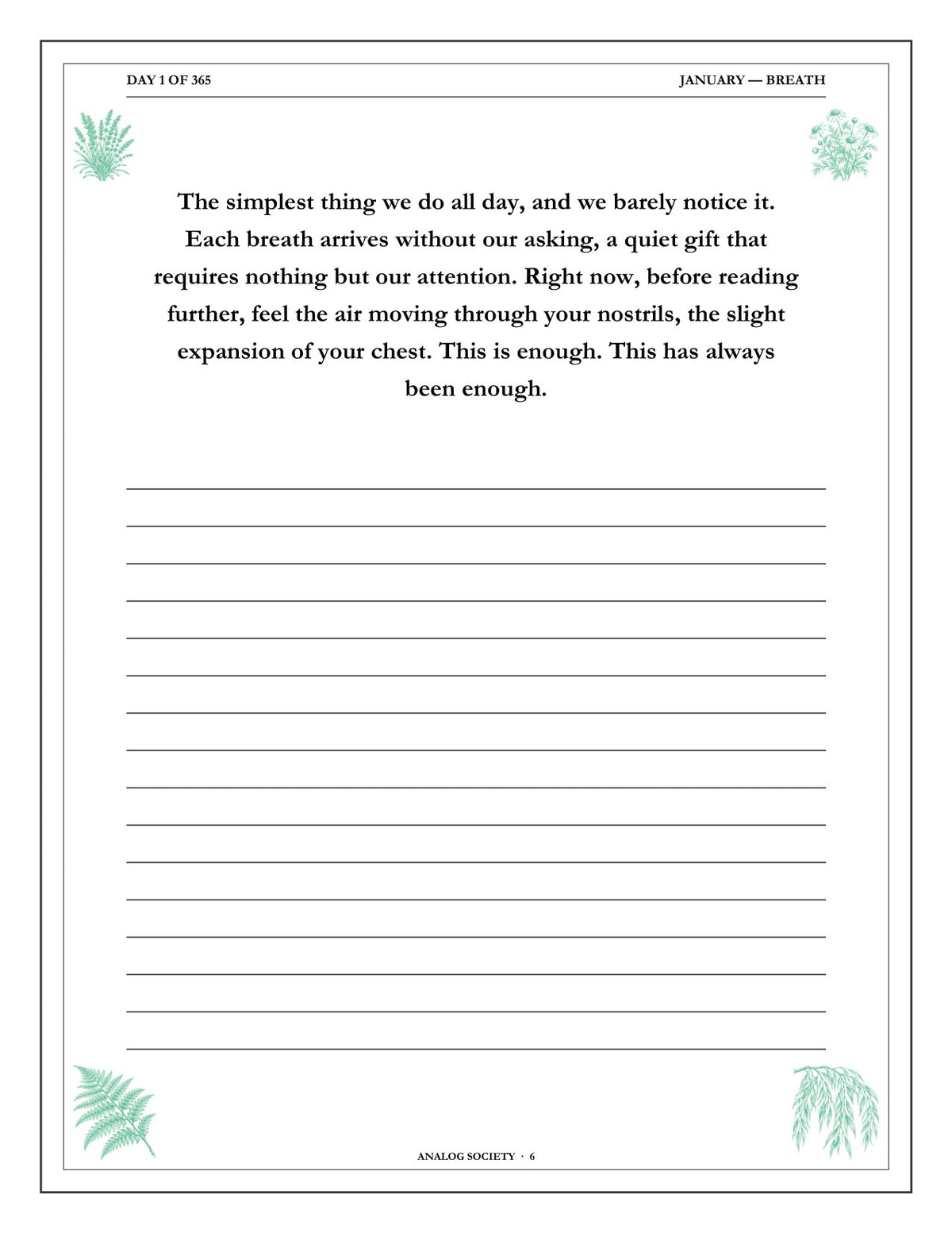 A Year of Ease - inside page: Day 1 of 365