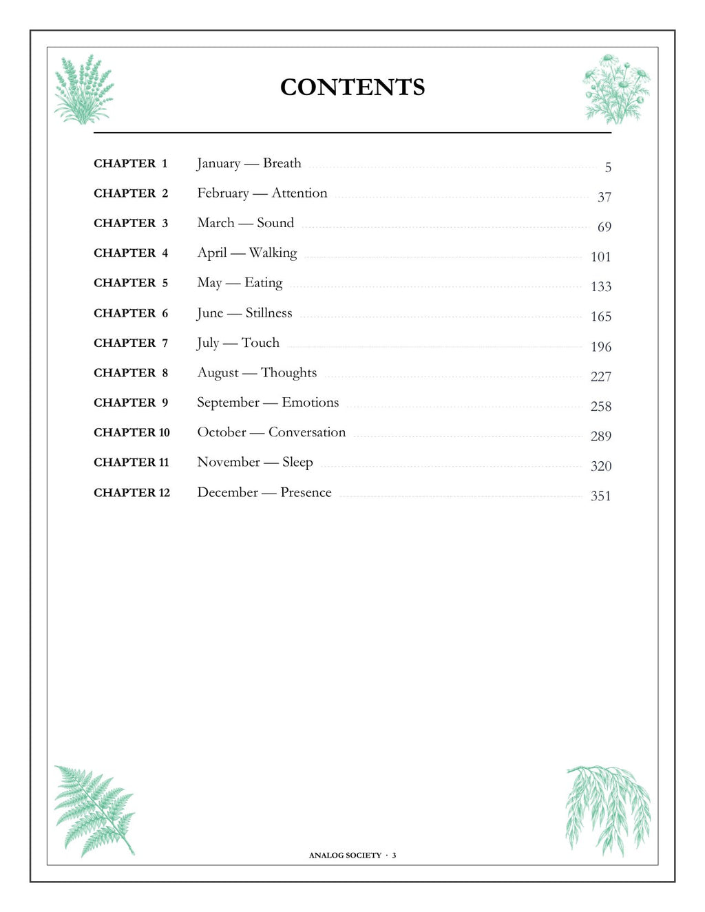 A Year of Ease - inside page: Contents