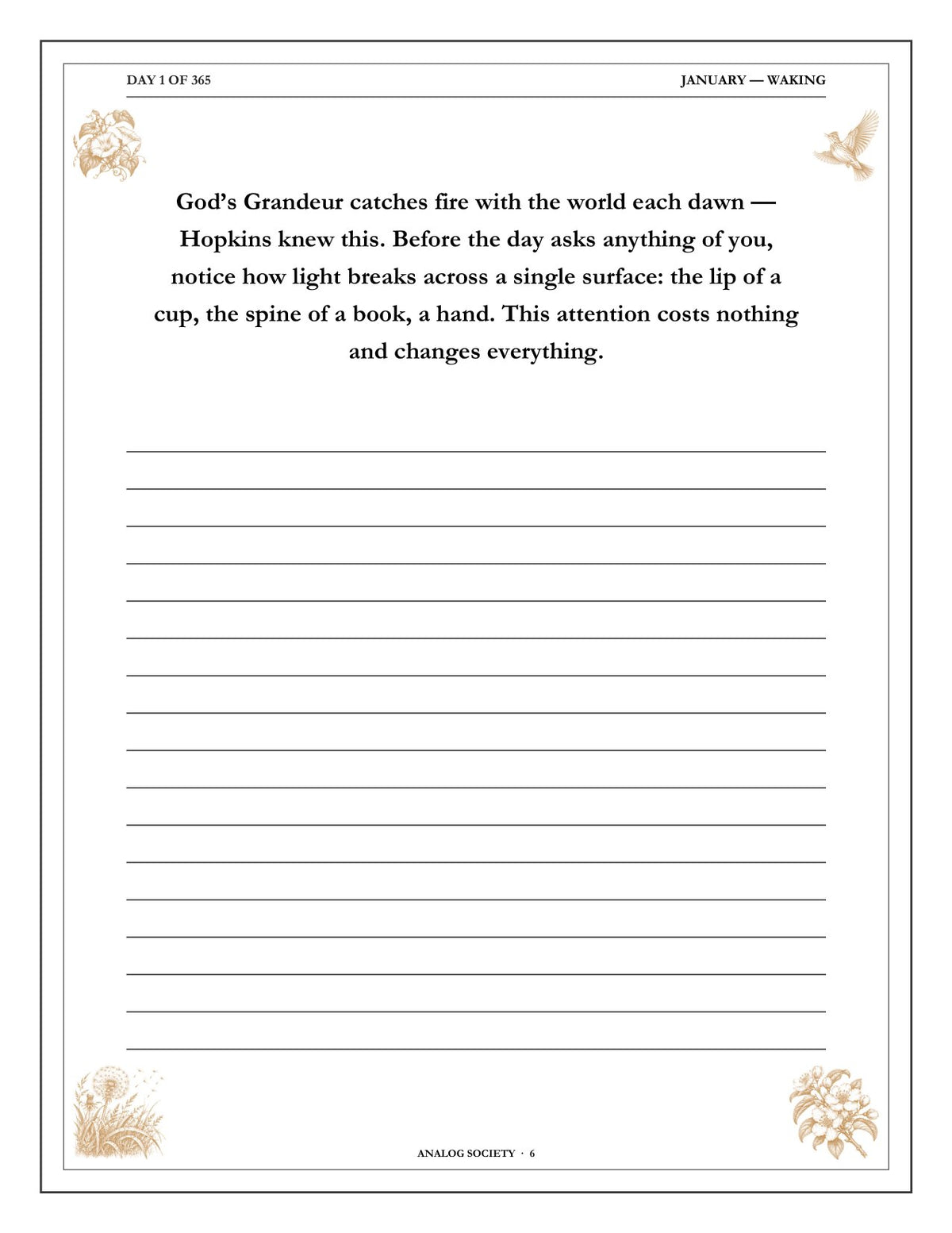 A Year of First Light - inside page: Day 1 of 365