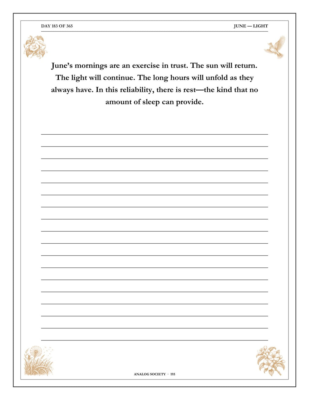 A Year of First Light - inside page: Day 183 of 365