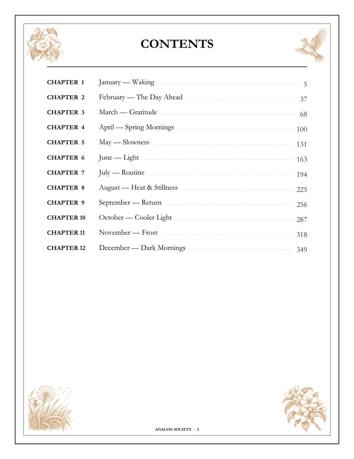 A Year of First Light - inside page: Contents