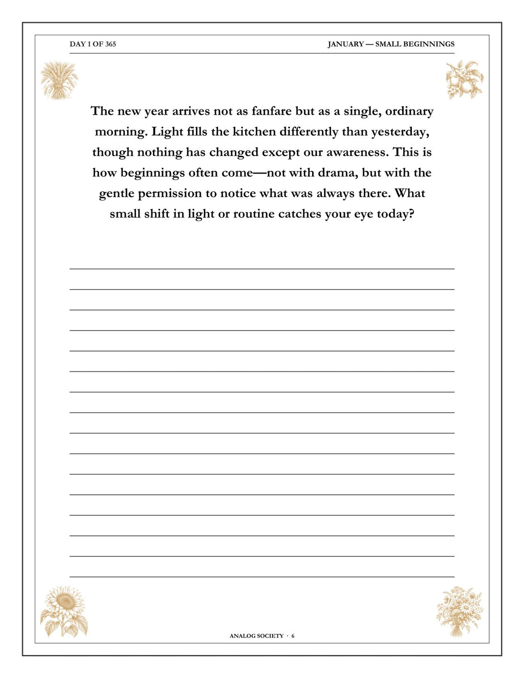 A Year of Gratitude - inside page: Day 1 of 365
