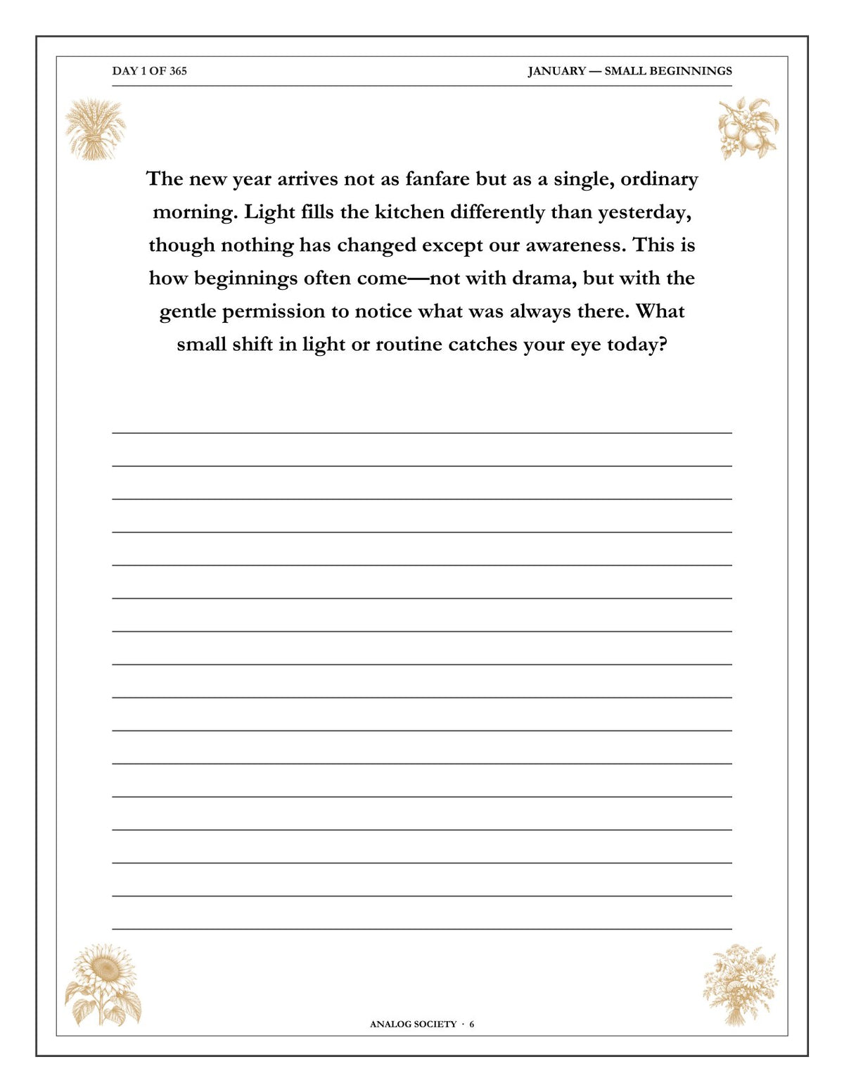 A Year of Gratitude - inside page: Day 1 of 365