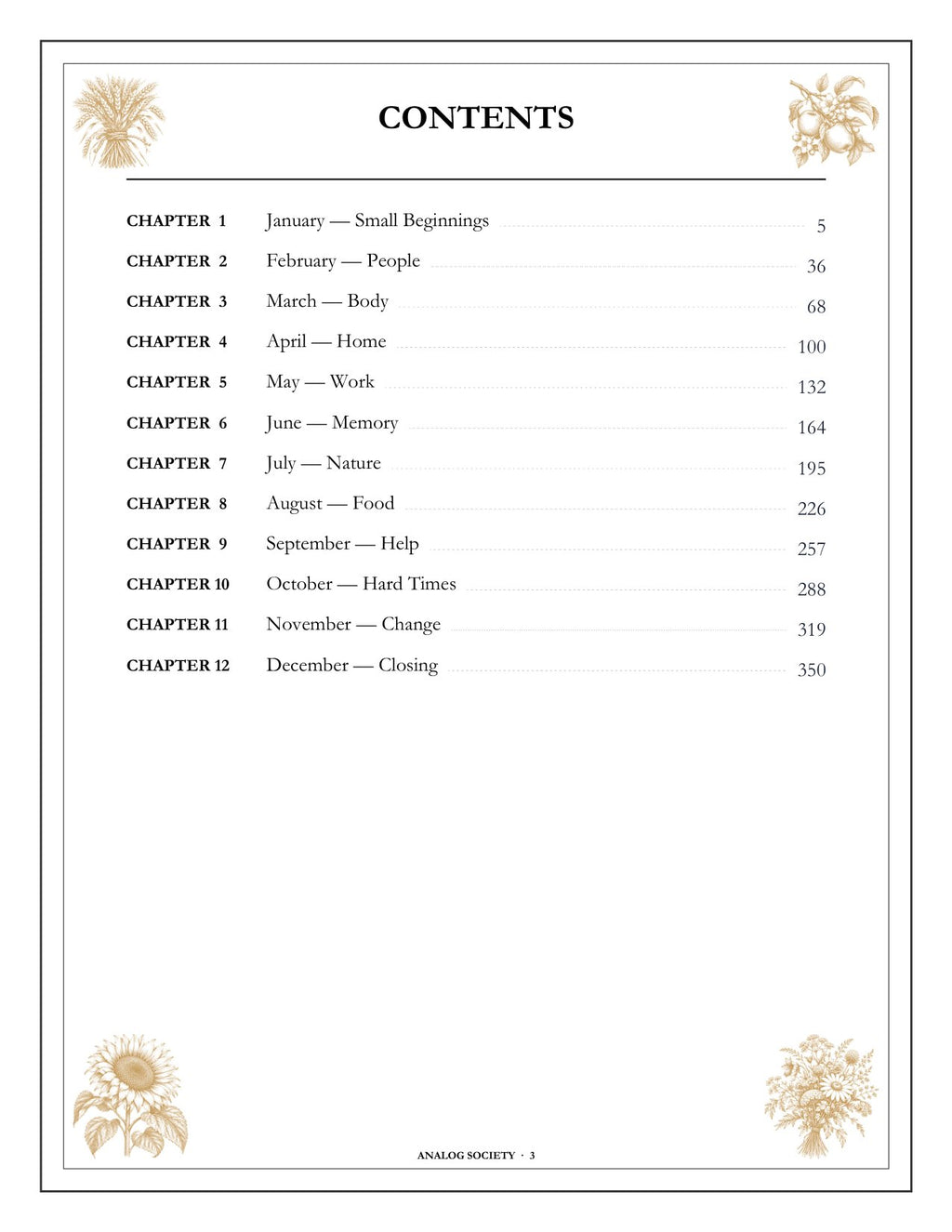 A Year of Gratitude - inside page: Contents