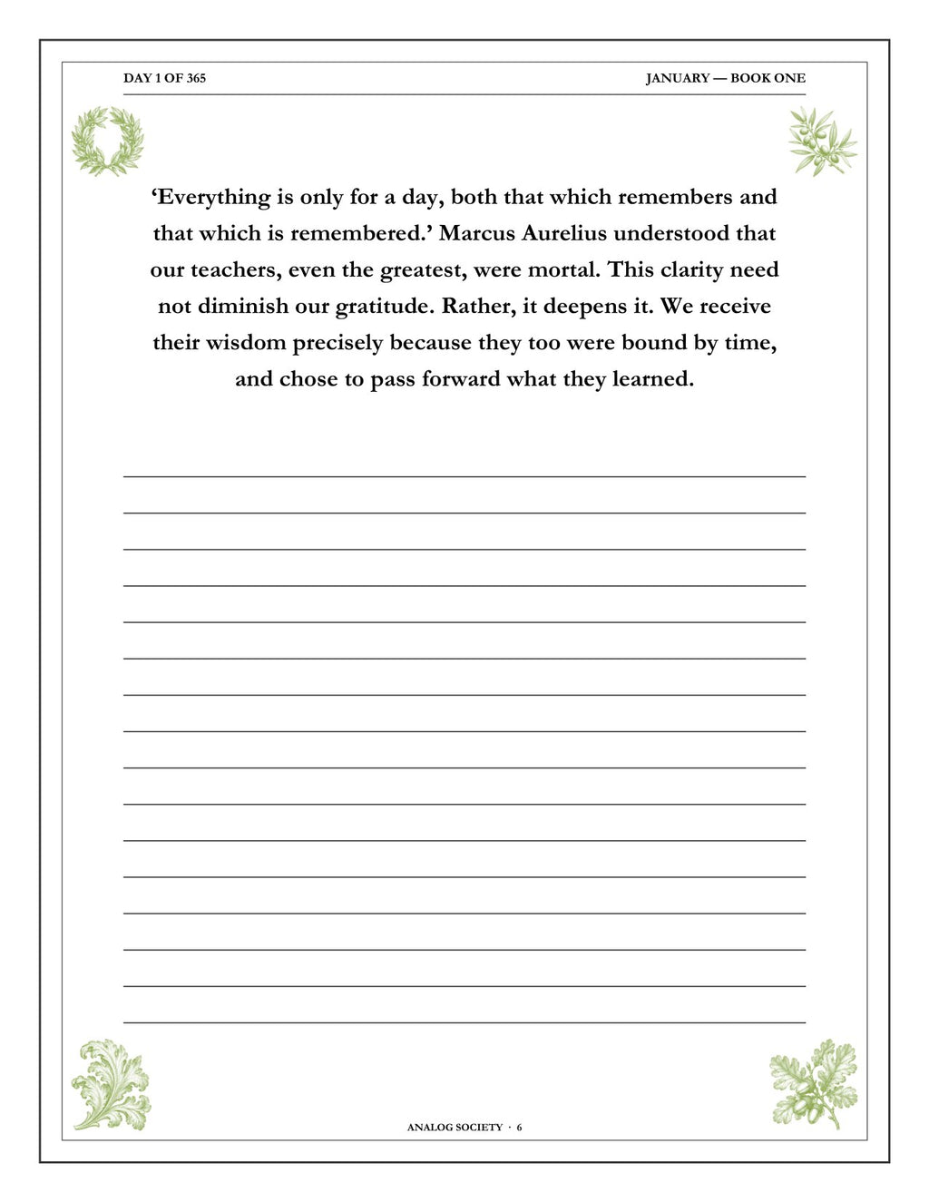 A Year of Marcus Aurelius - inside page: Day 1 of 365
