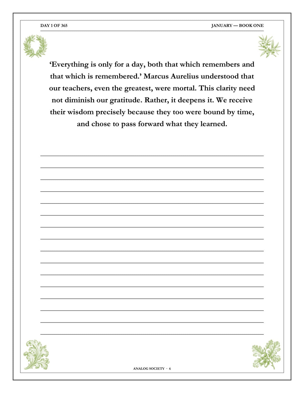A Year of Marcus Aurelius - inside page: Day 1 of 365