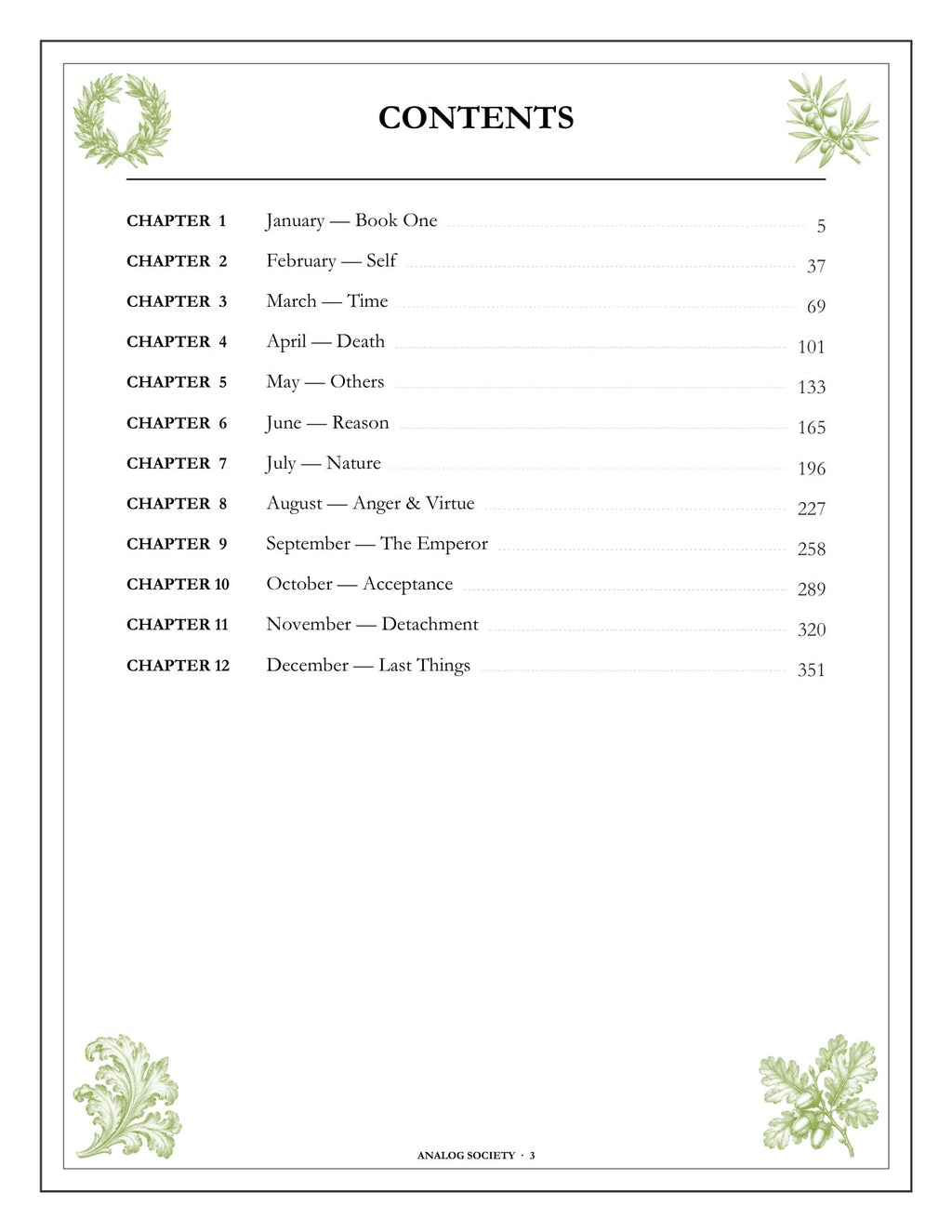 A Year of Marcus Aurelius - inside page: Contents