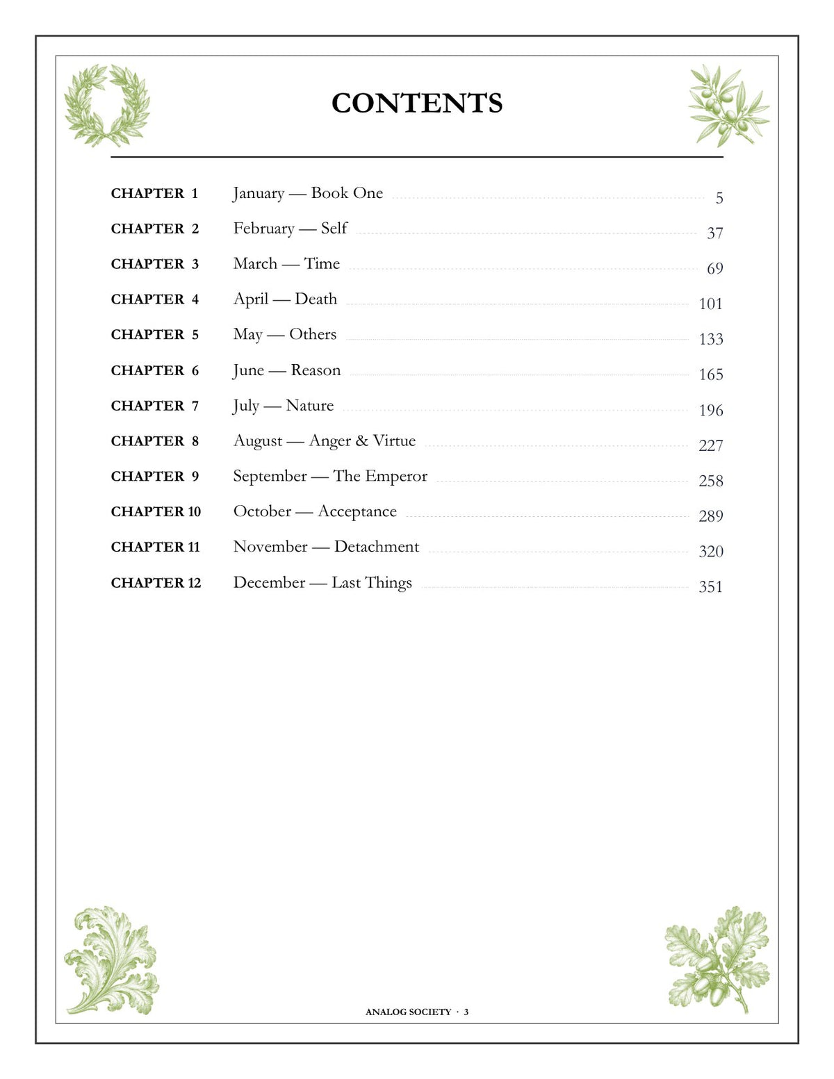 A Year of Marcus Aurelius - inside page: Contents