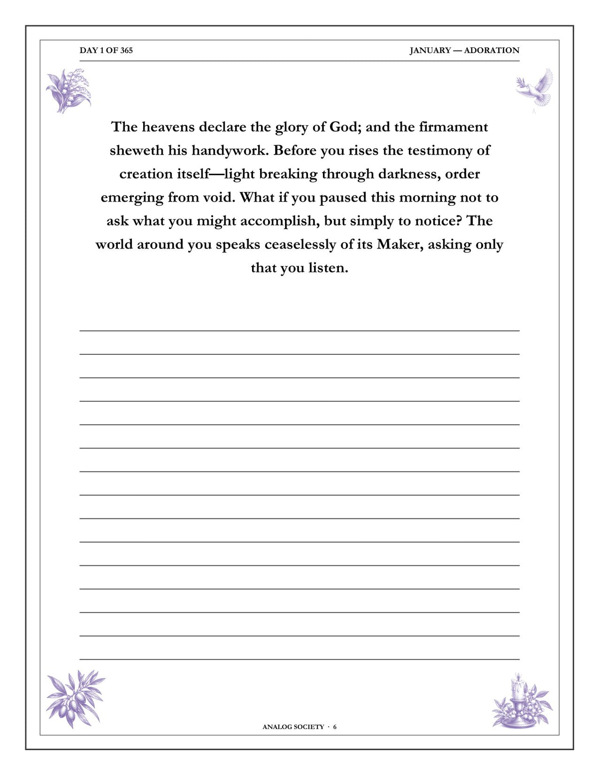 A Year of Prayer - inside page: Day 1 of 365