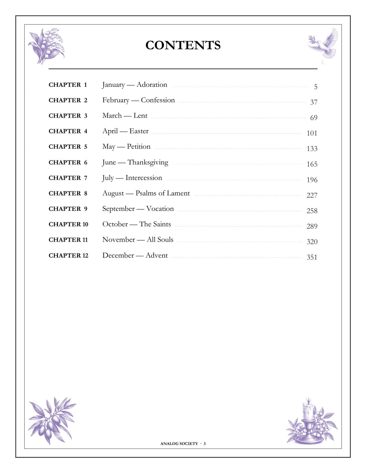 A Year of Prayer - inside page: Contents