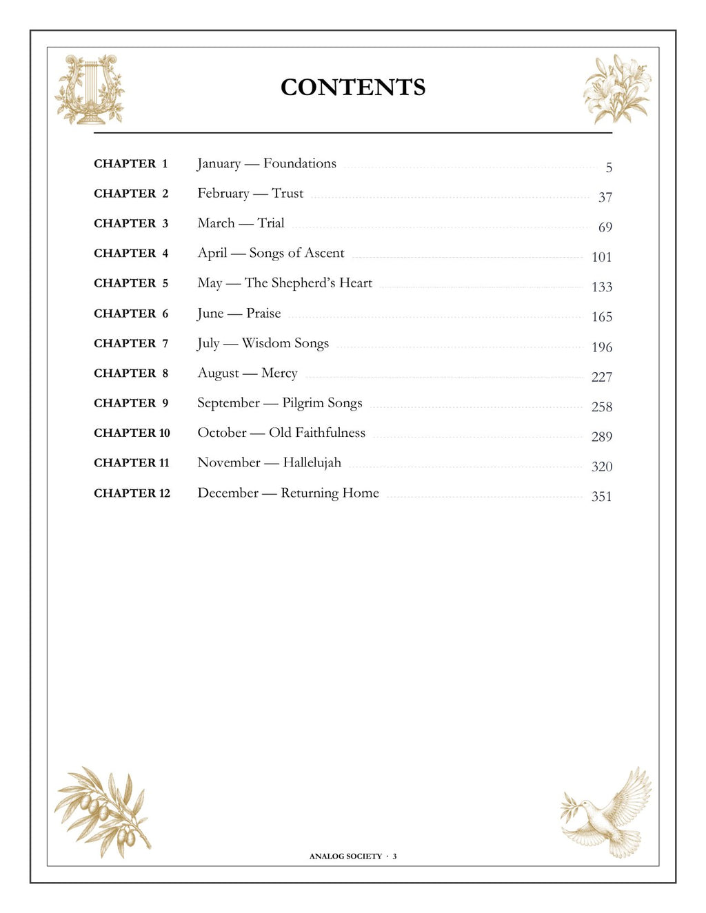 A Year of Psalms - inside page: Contents