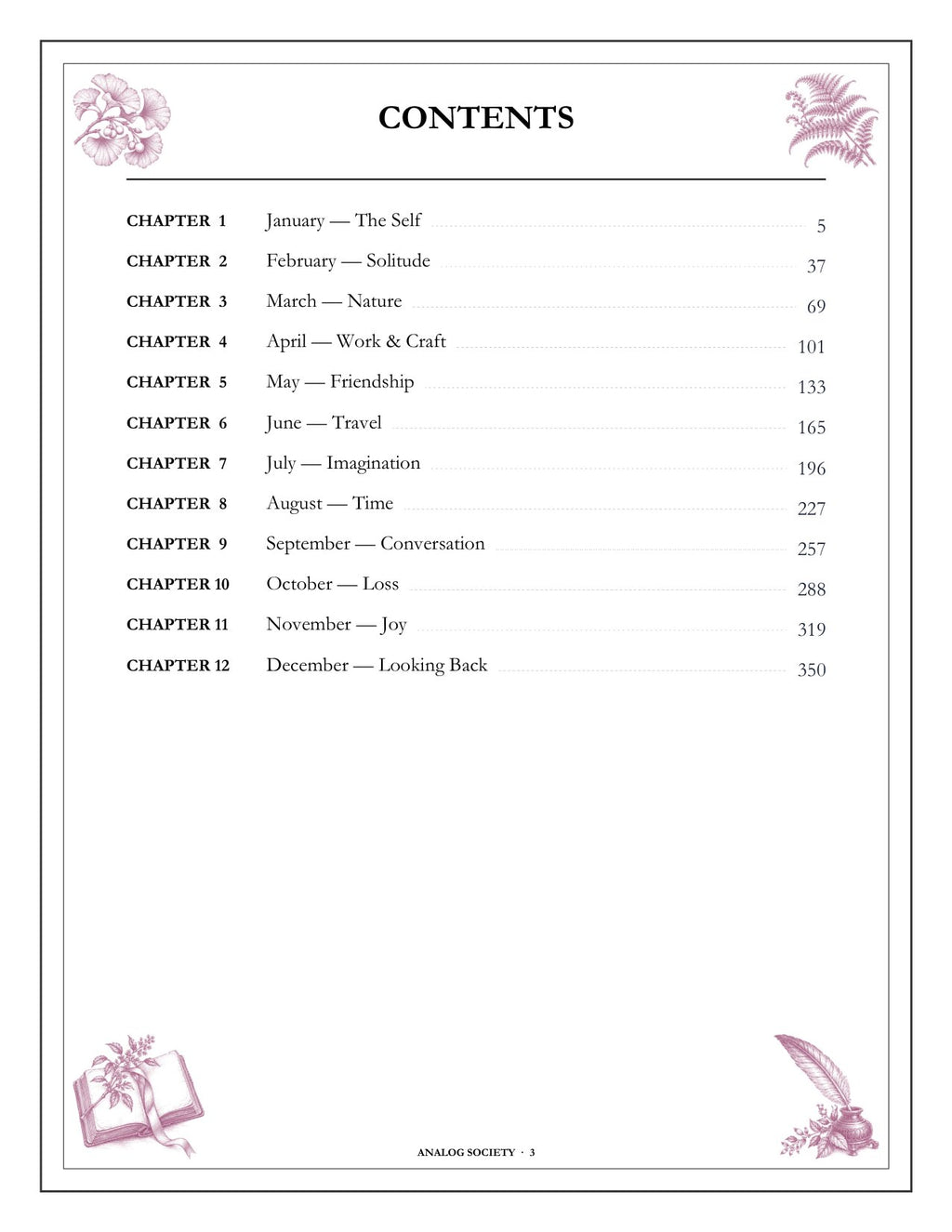 A Year of Quiet Wisdom - inside page: Contents