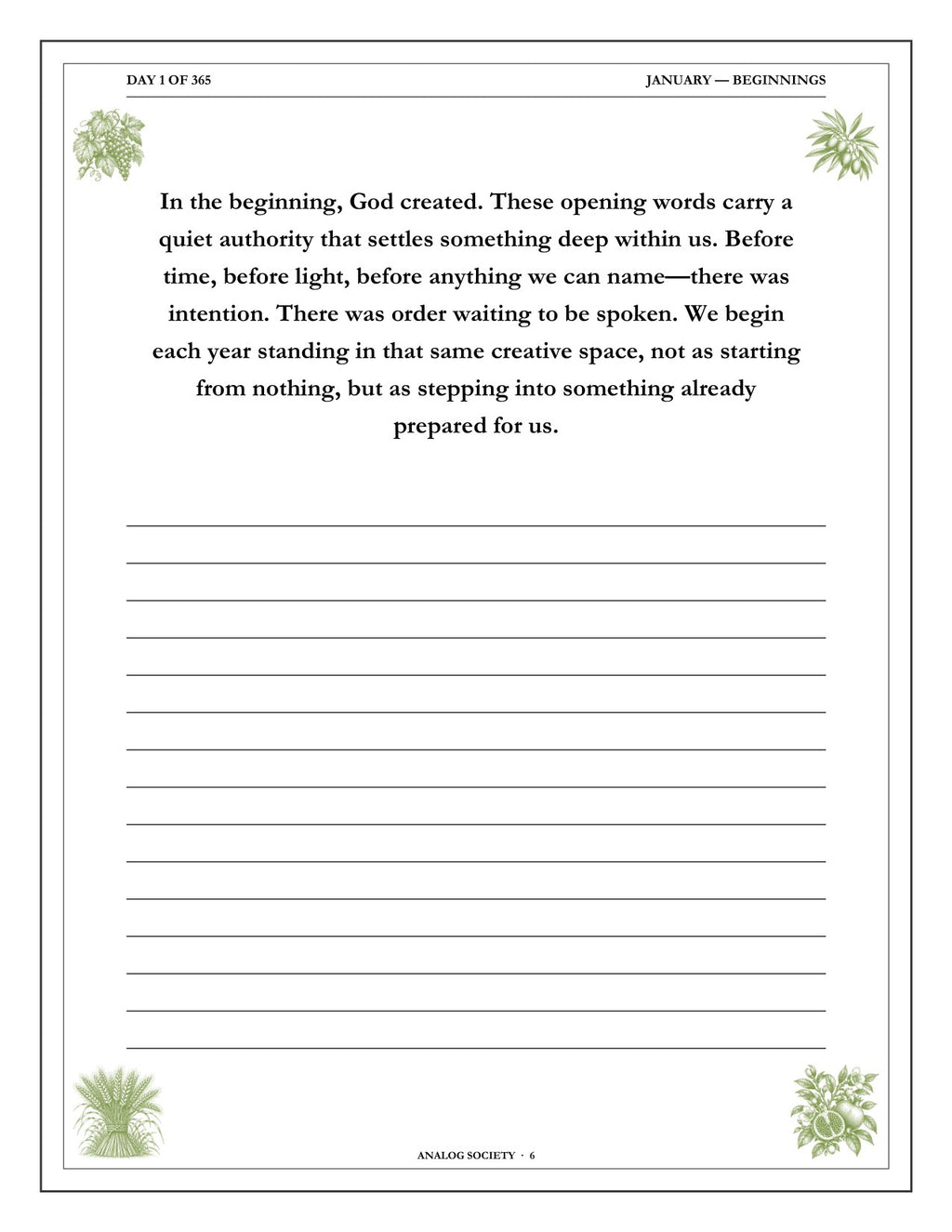 A Year of Scripture - inside page: Day 1 of 365