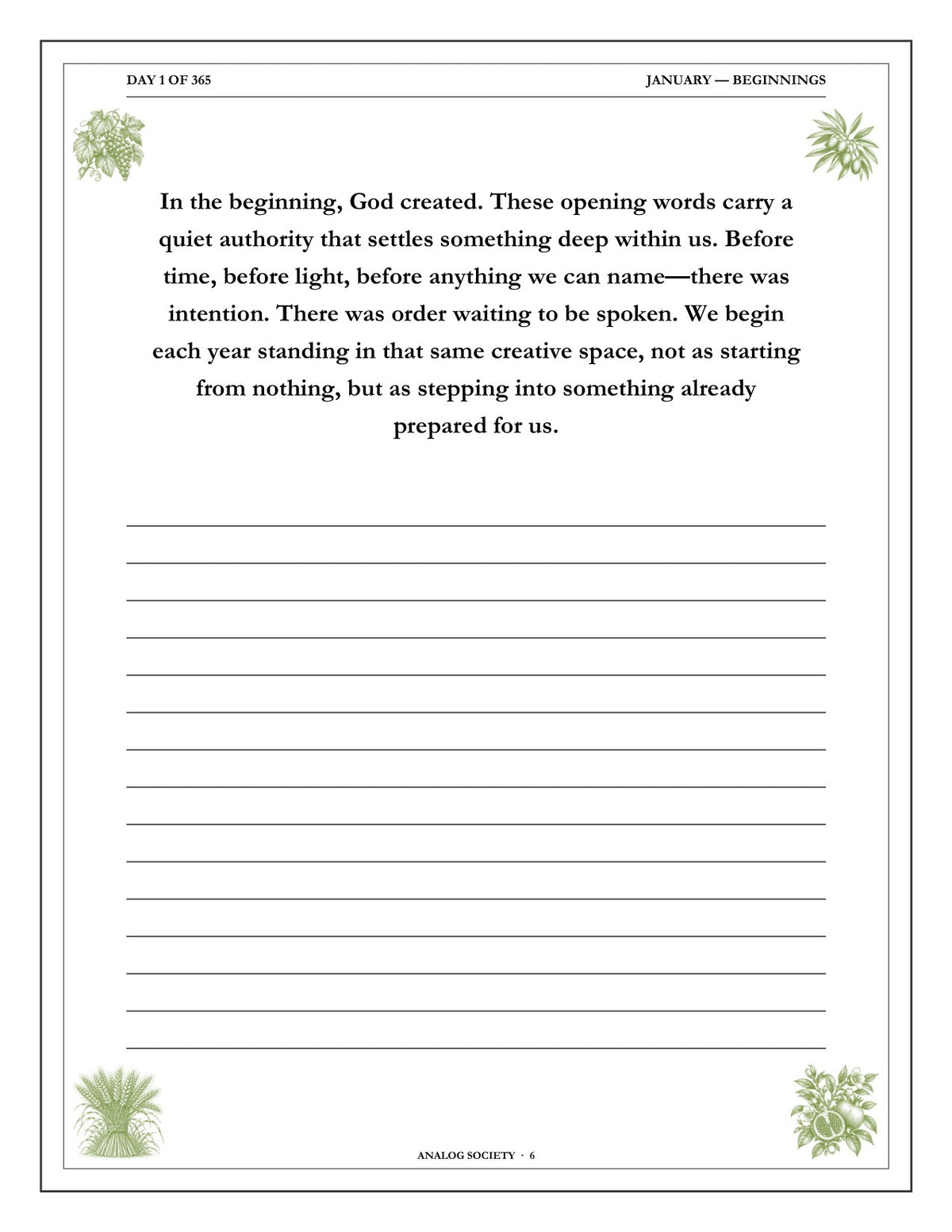 A Year of Scripture - inside page: Day 1 of 365