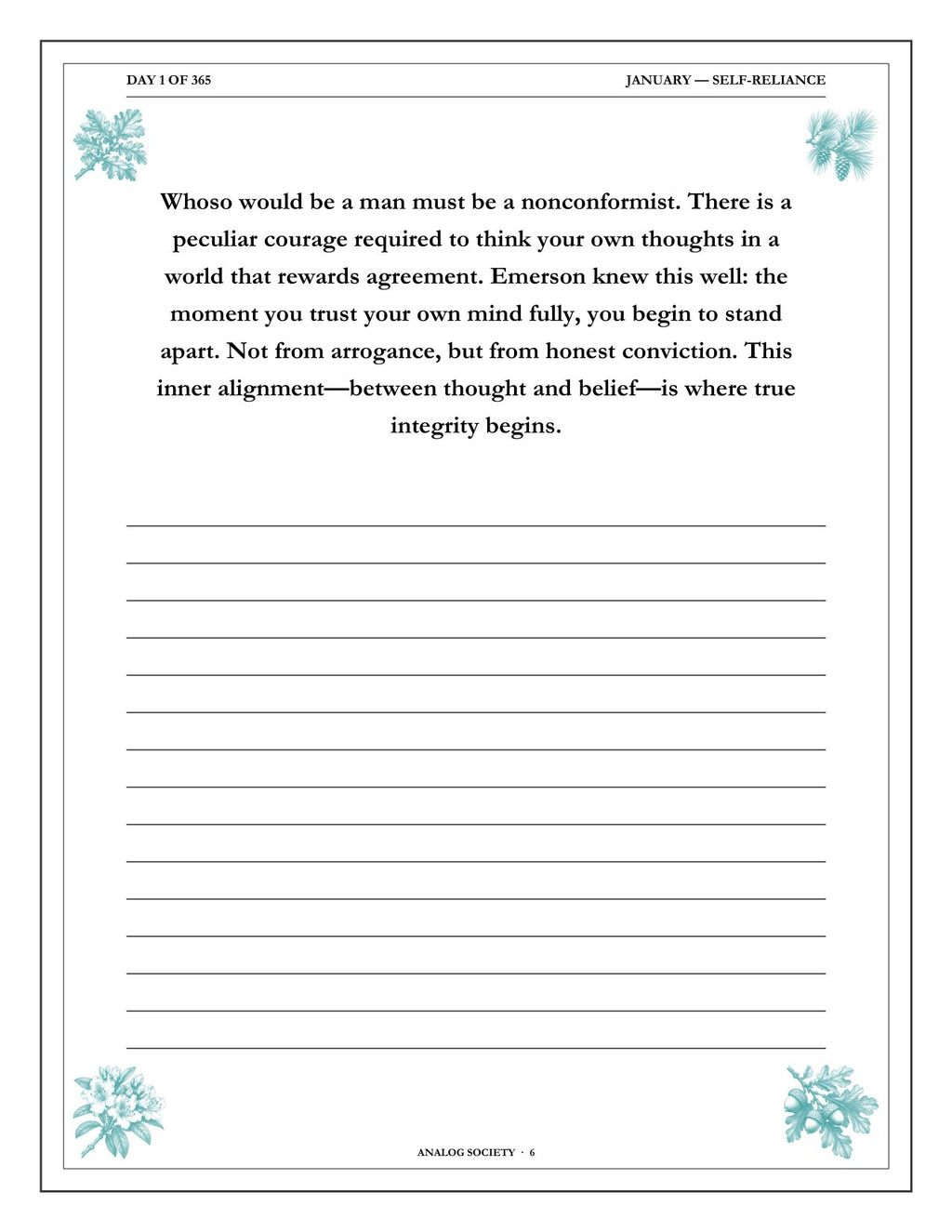 A Year of Self-Reliance - inside page: Day 1 of 365