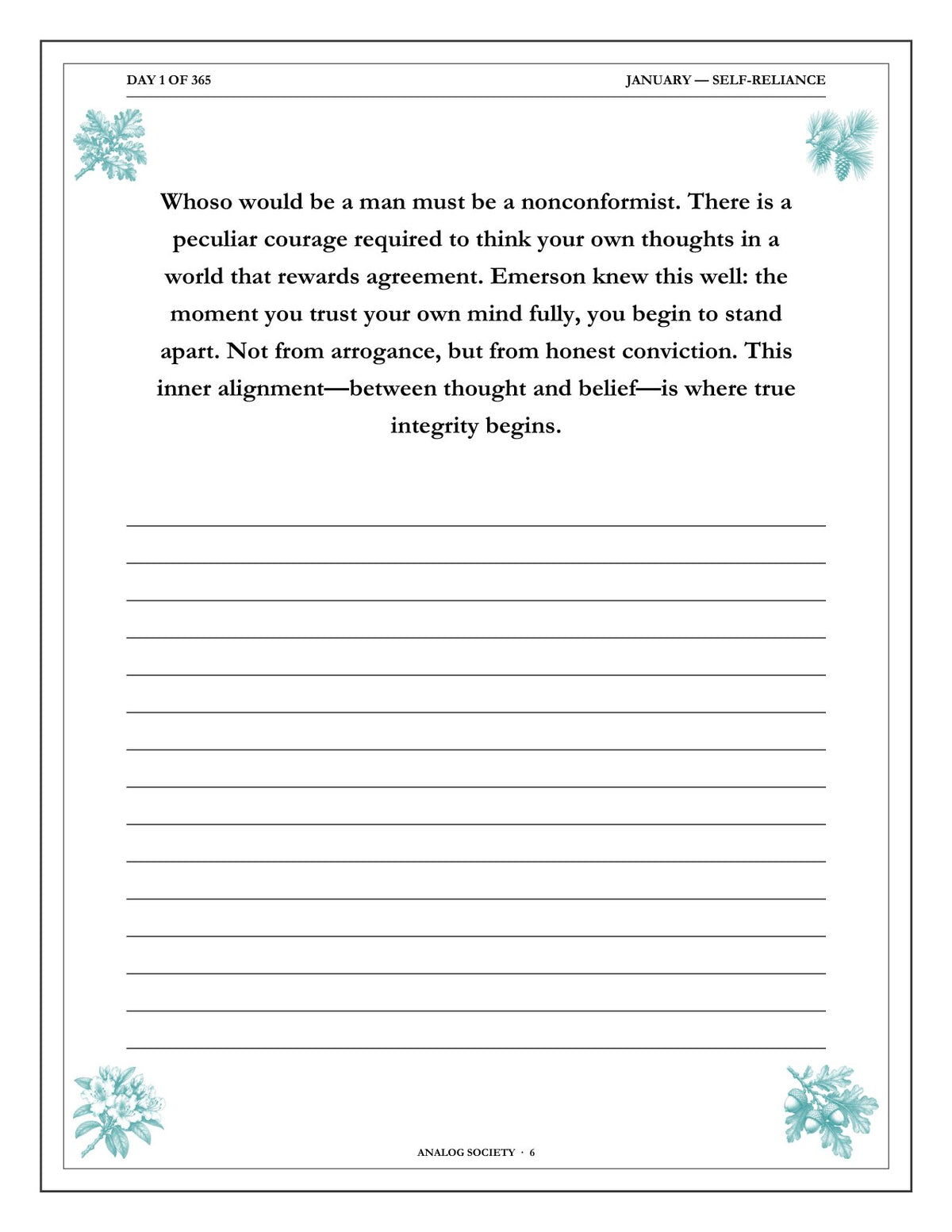 A Year of Self-Reliance - inside page: Day 1 of 365