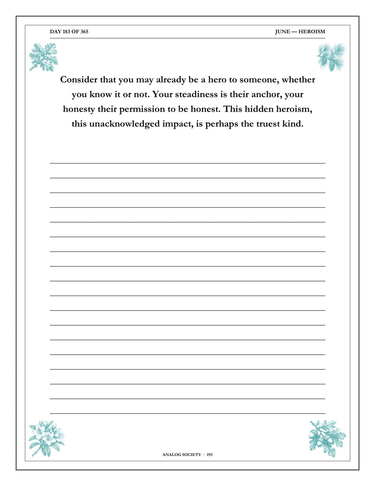 A Year of Self-Reliance - inside page: Day 183 of 365