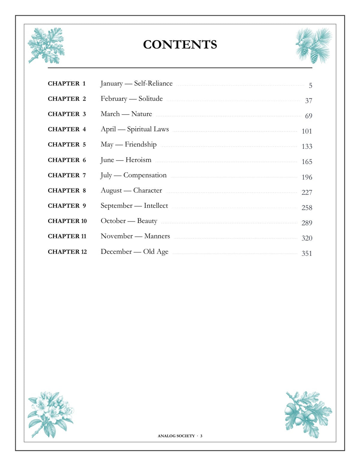 A Year of Self-Reliance - inside page: Contents