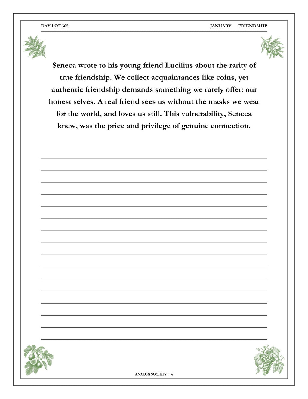 A Year of Seneca - inside page: Day 1 of 365