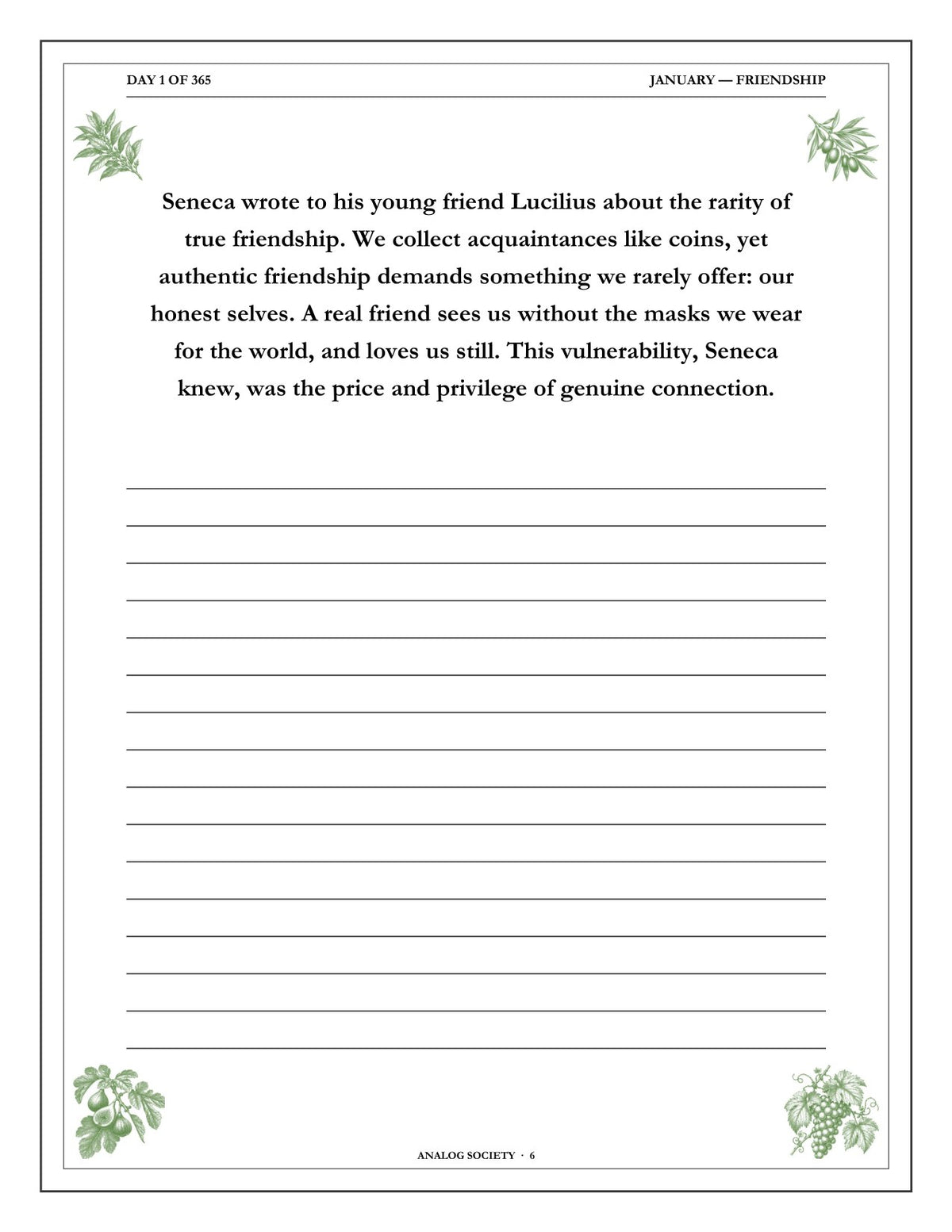 A Year of Seneca - inside page: Day 1 of 365