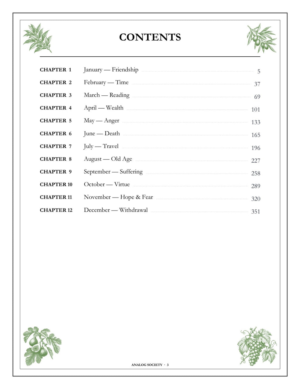 A Year of Seneca - inside page: Contents