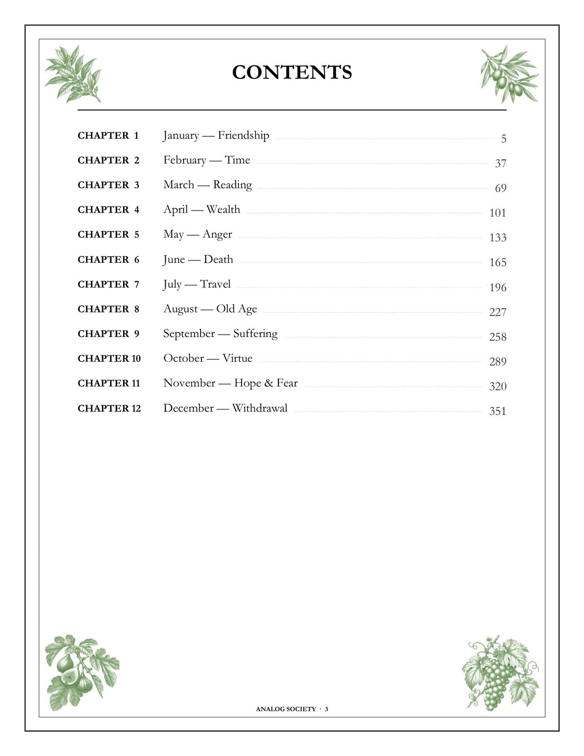 A Year of Seneca - inside page: Contents