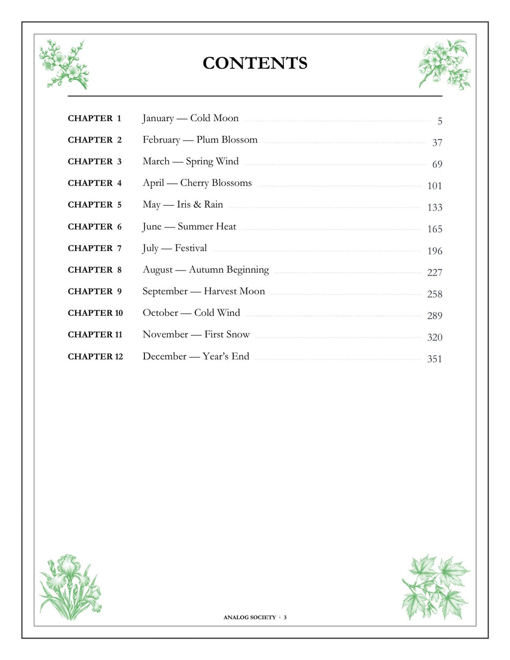 A Year of Small Seasons - inside page: Contents