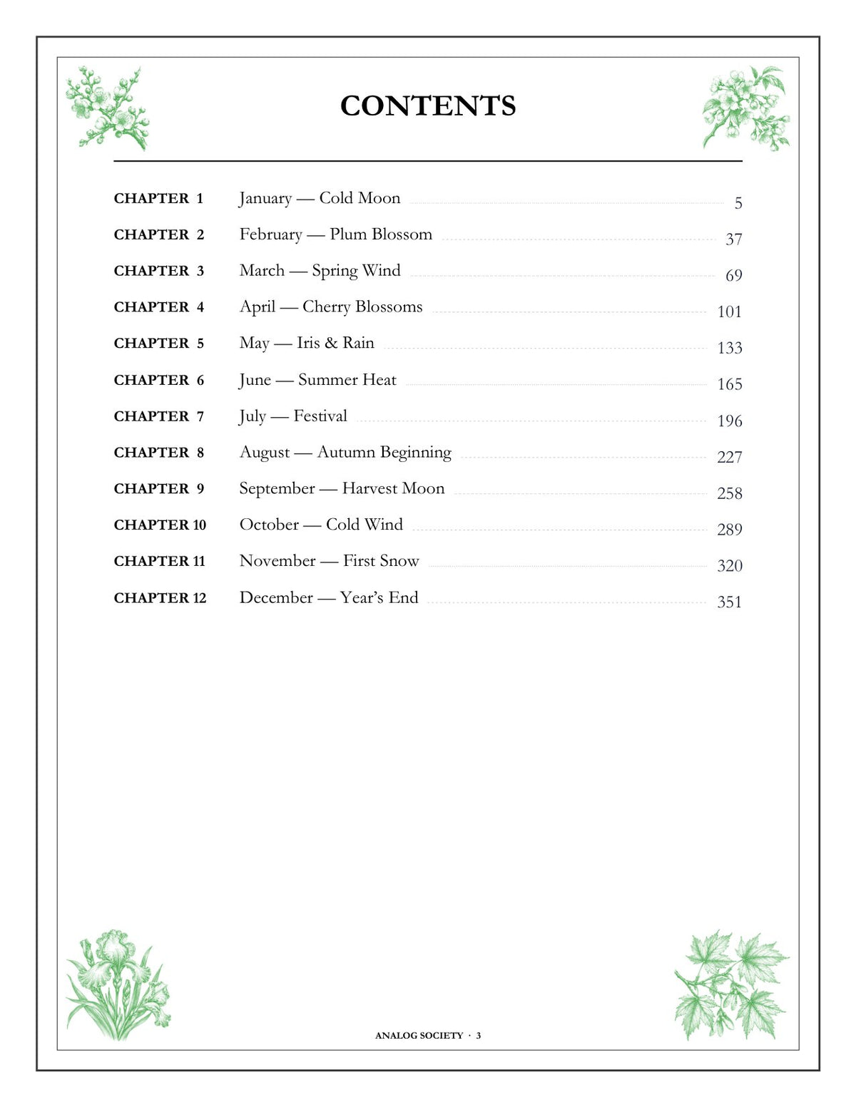 A Year of Small Seasons - inside page: Contents