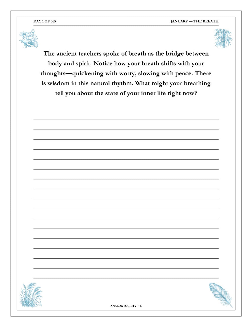 A Year of Stillness - inside page: Day 1 of 365