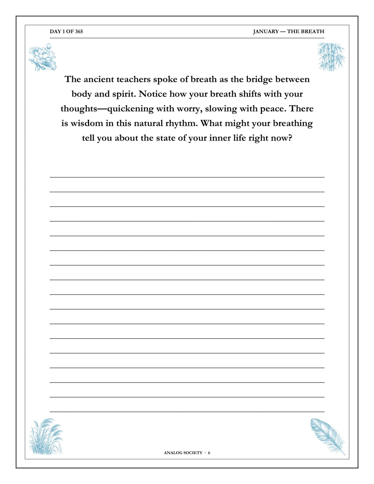 A Year of Stillness - inside page: Day 1 of 365