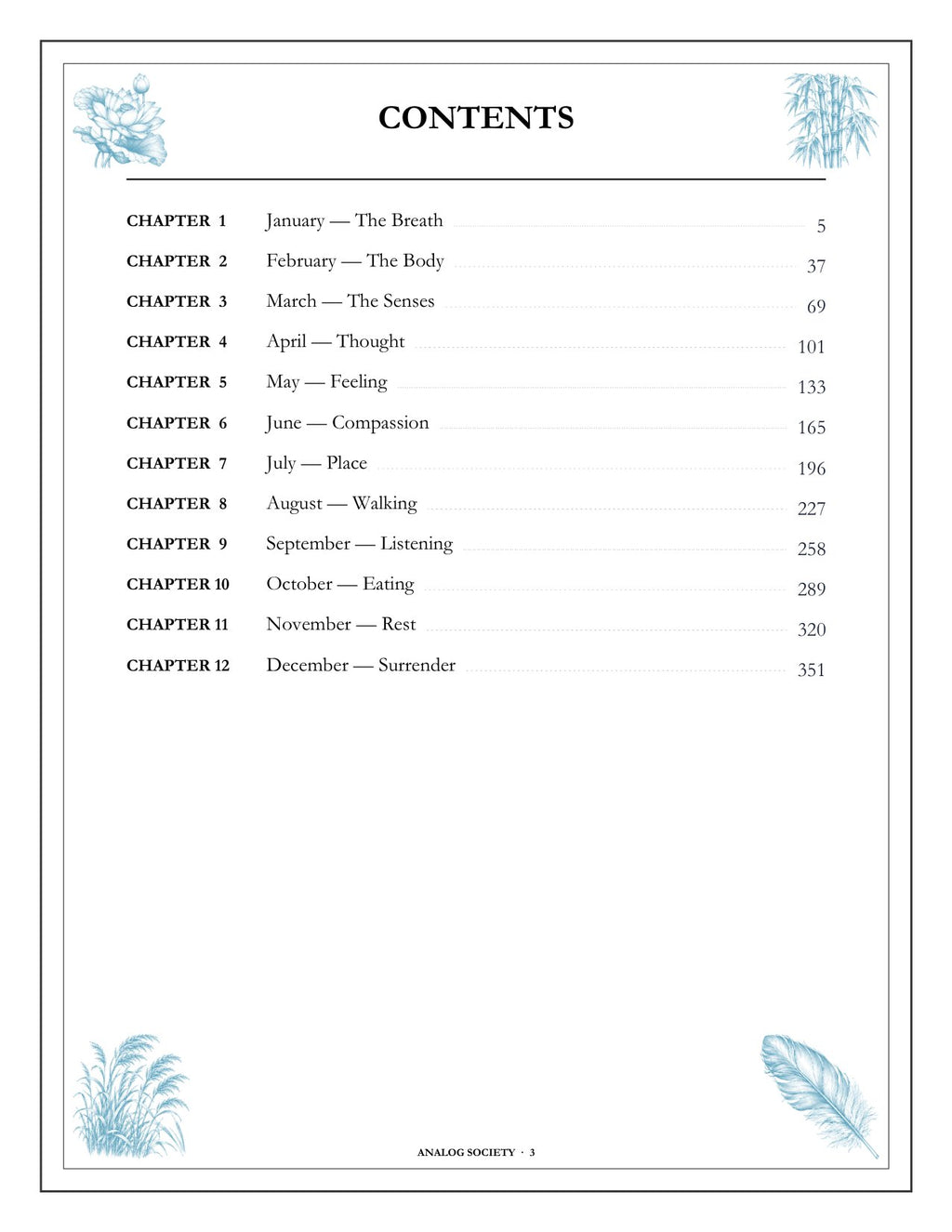A Year of Stillness - inside page: Contents