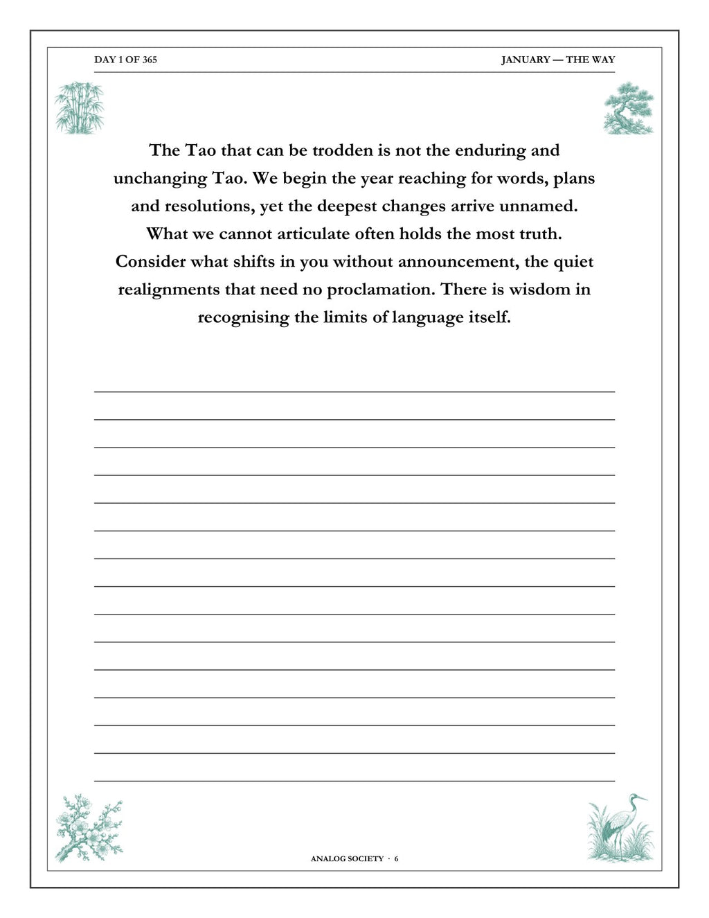 A Year of the Quiet Way - inside page: Day 1 of 365