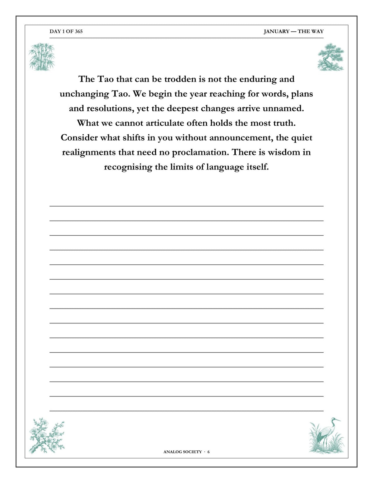 A Year of the Quiet Way - inside page: Day 1 of 365